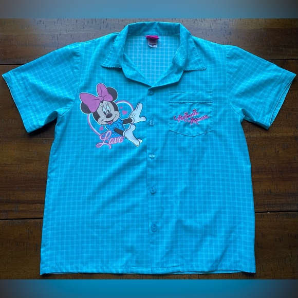 •GUC•Disney Thailand Cool Planet Button Down Minnie Mouse Short Sleeve Top - Picture 1 of 15